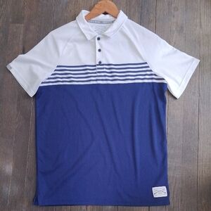 Men's Blue and White Striped Polo Shirt